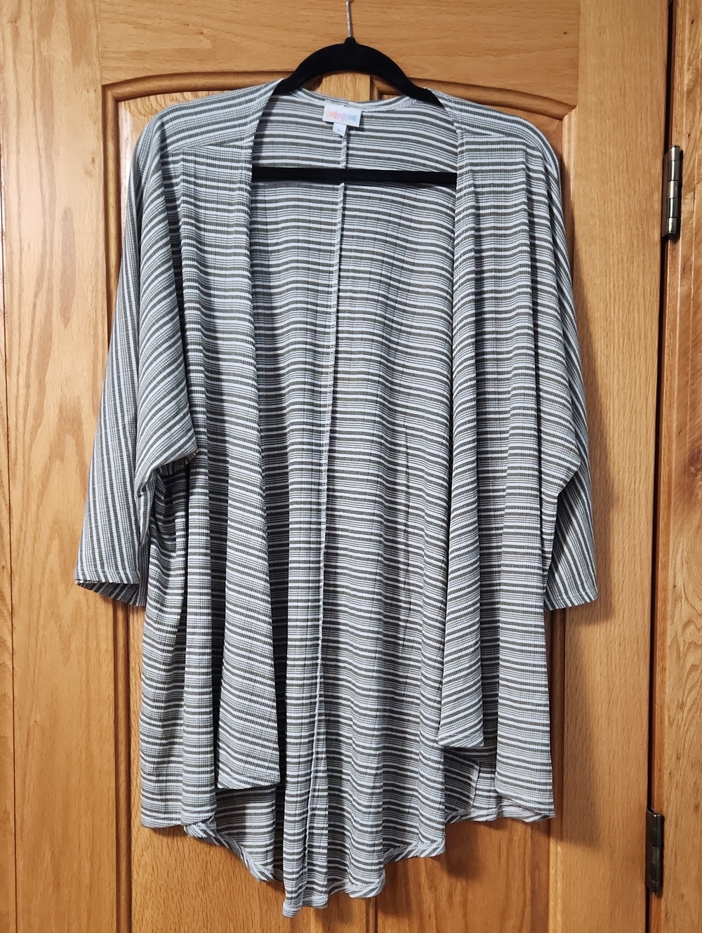 LuLaRoe Striped Open-Front Cardigan in Green & White